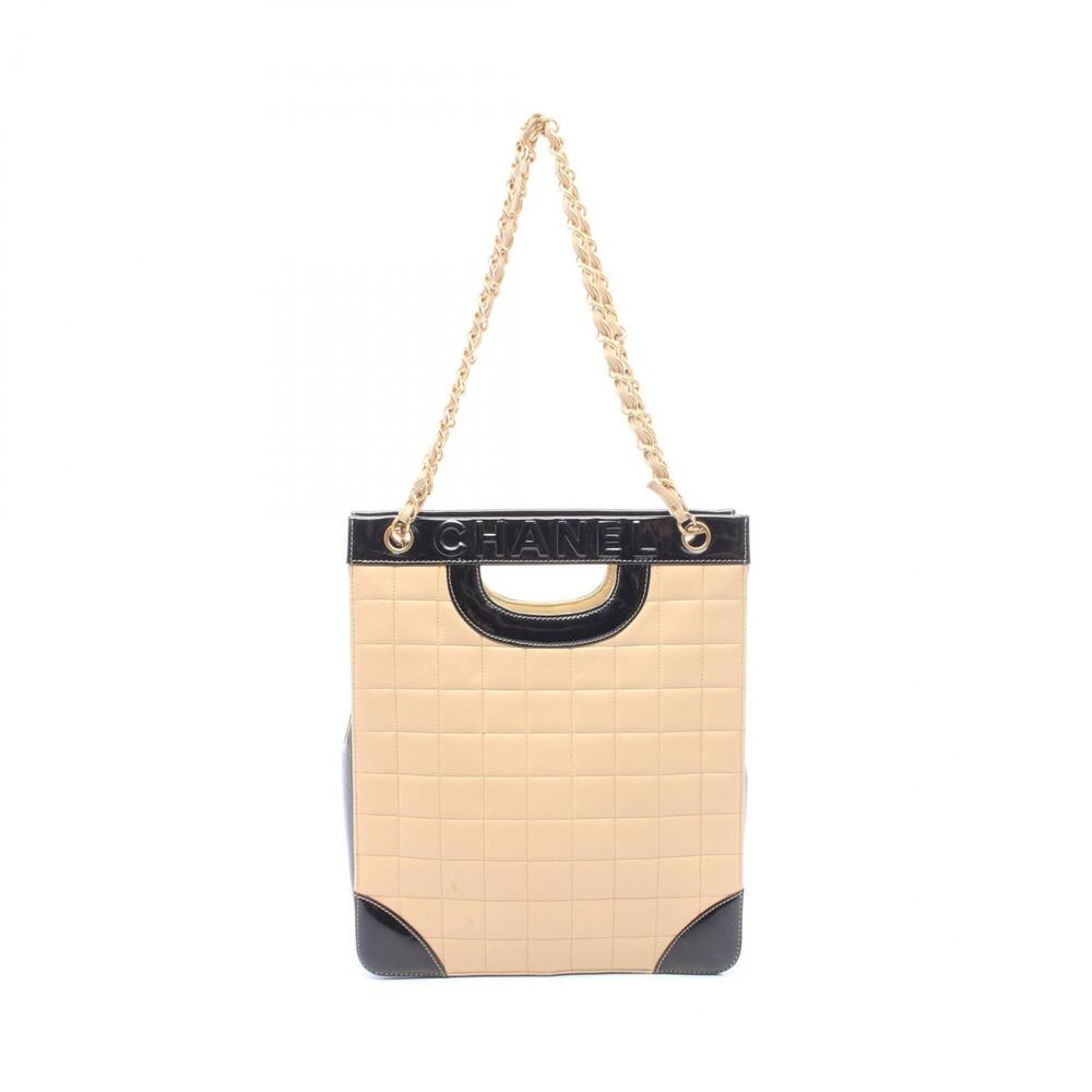 Chanel Chocolate Bar 2-Way Tote Bag/Handbag, Leather, Patent Women's, Beige/B...